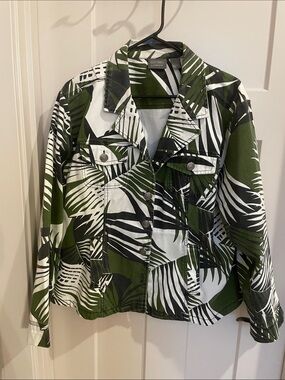 Tropical print denim jacket
